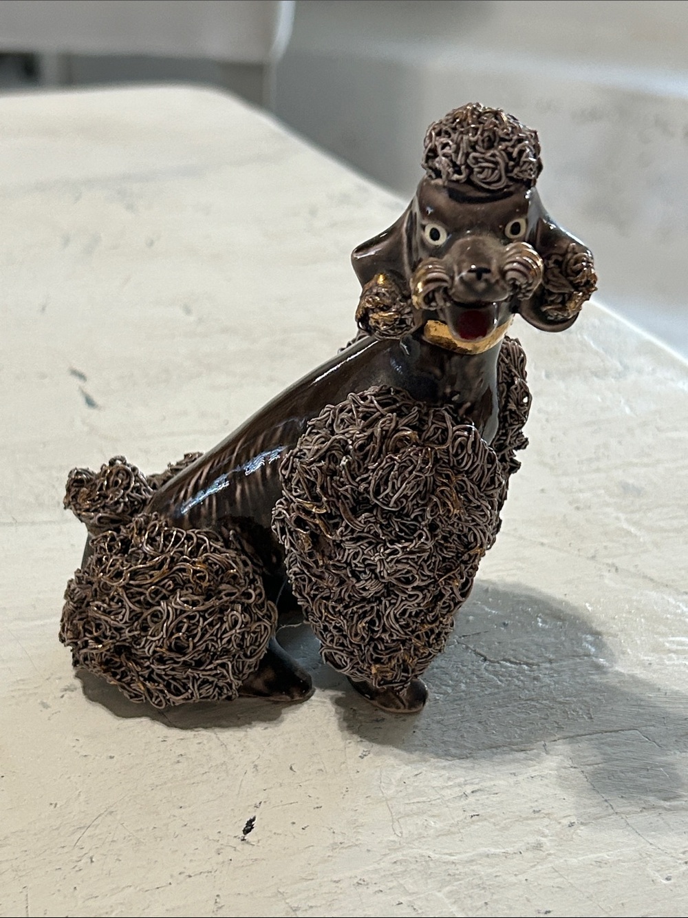 Vintage Ceramic Poodle Figurine in Dark Brown